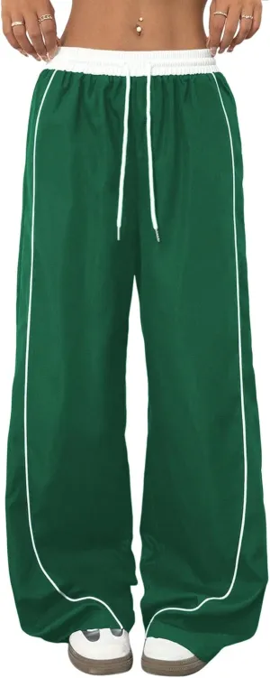 ZAFUL Womens Parachute Pants Y2K Wide Leg Cargo Sweatpants Drawstring Waist Jogger Pants with Pockets