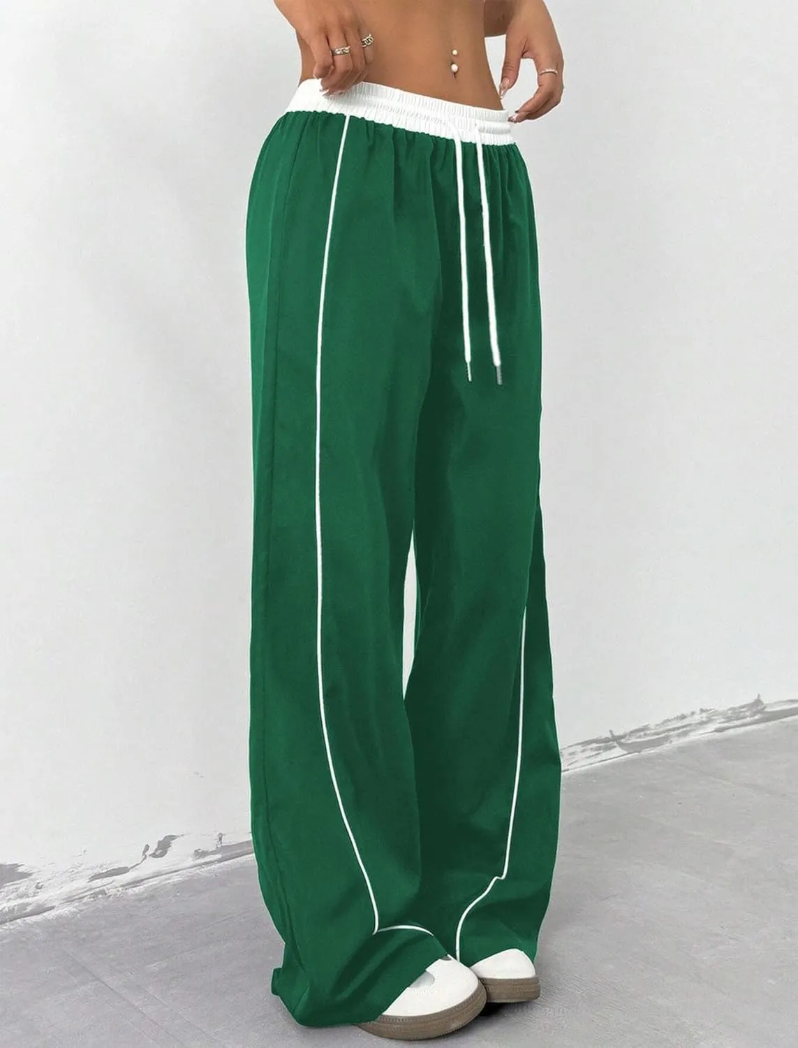 ZAFUL Womens Parachute Pants Y2K Wide Leg Cargo Sweatpants Drawstring Waist Jogger Pants with Pockets