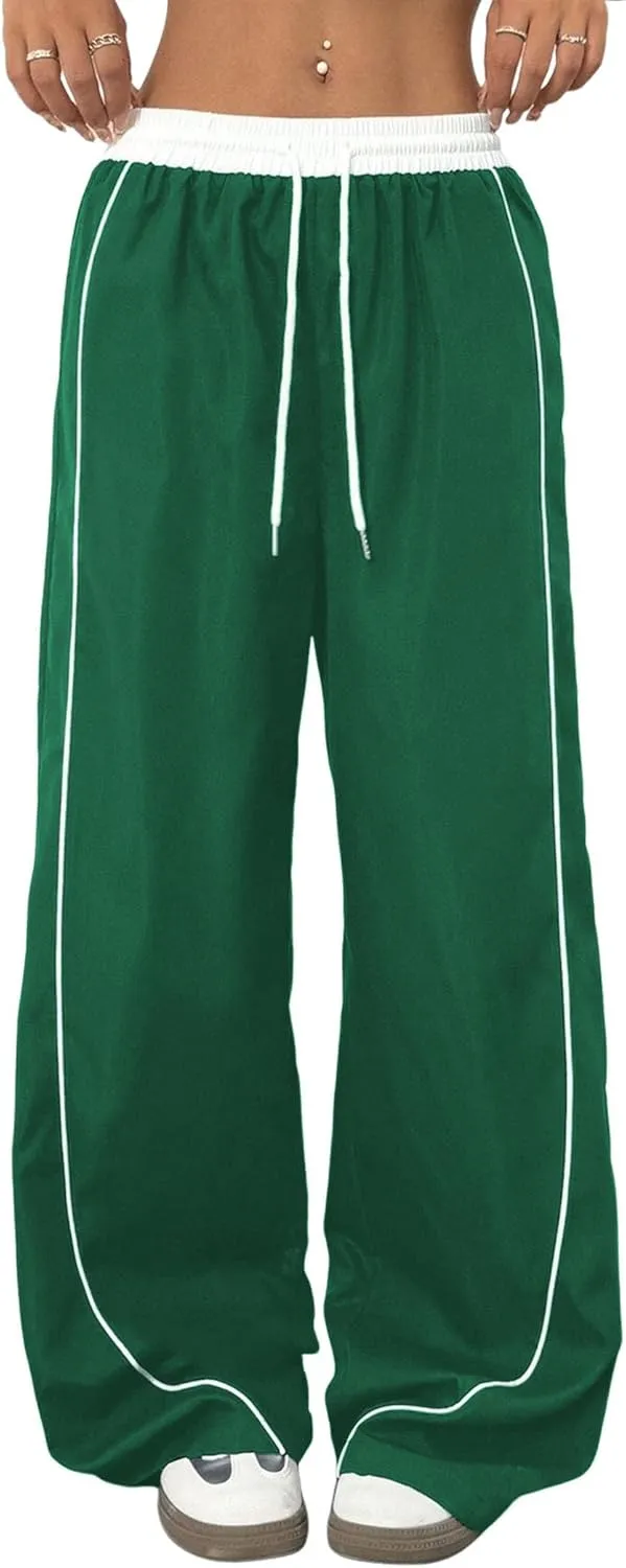 ZAFUL Womens Parachute Pants Y2K Wide Leg Cargo Sweatpants Drawstring Waist Jogger Pants with Pockets
