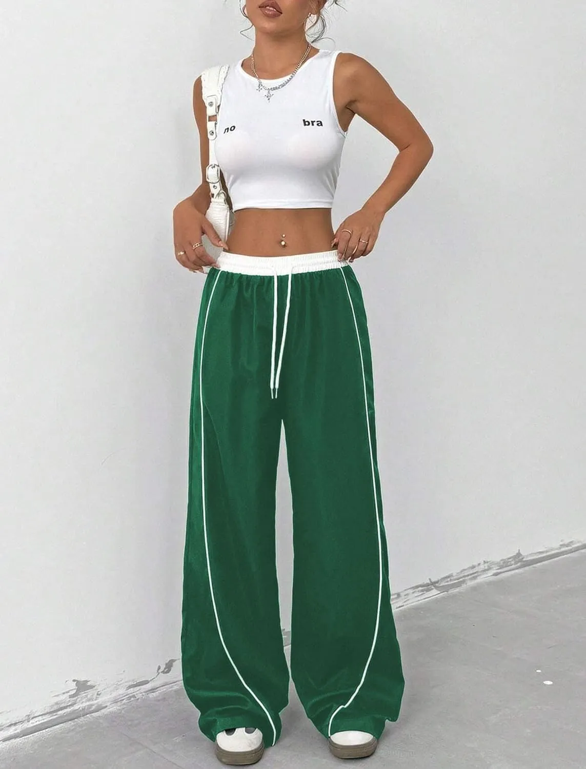 ZAFUL Womens Parachute Pants Y2K Wide Leg Cargo Sweatpants Drawstring Waist Jogger Pants with Pockets